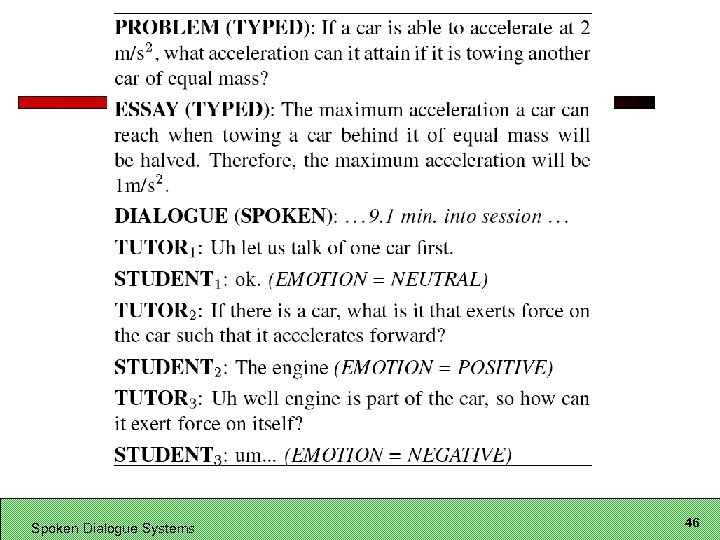 Spoken Dialogue Systems 46 