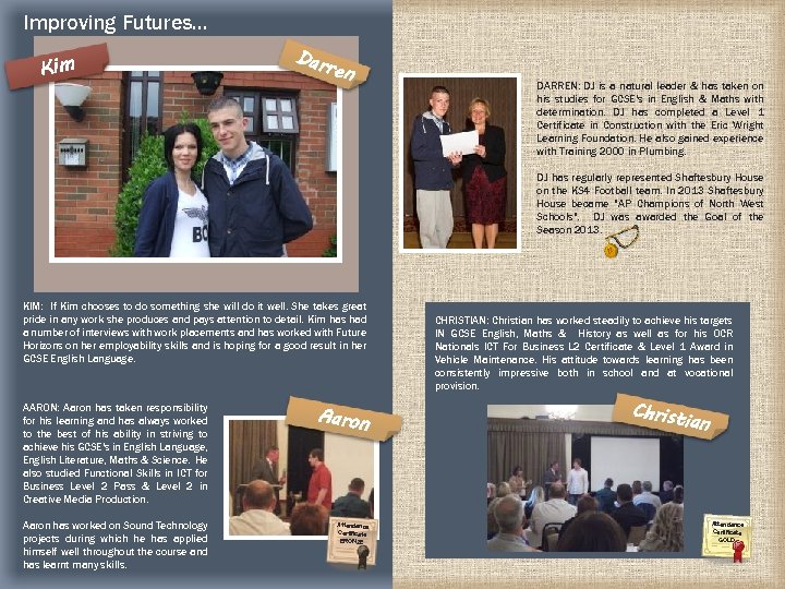 Improving Futures… Kim Darr e n DARREN: DJ is a natural leader & has