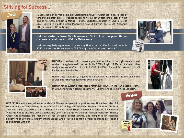 Striving for Success… Josh JOSH: Josh can demonstrate an outstanding attitude towards learning. He