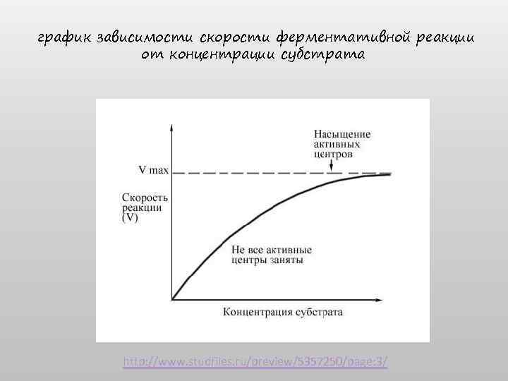  график зависимости скорости ферментативной реакции от концентрации субстрата http: //www. studfiles. ru/preview/5357250/page: 3/