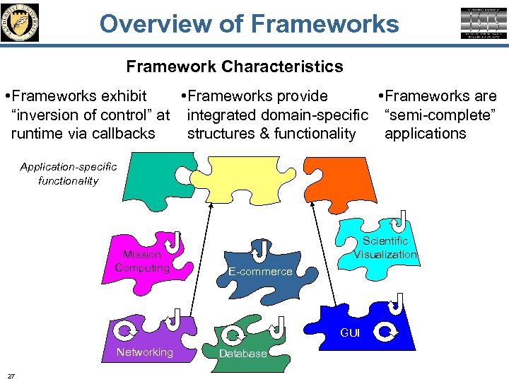 Overview of Frameworks Framework Characteristics • Frameworks provide • Frameworks exhibit • Frameworks are