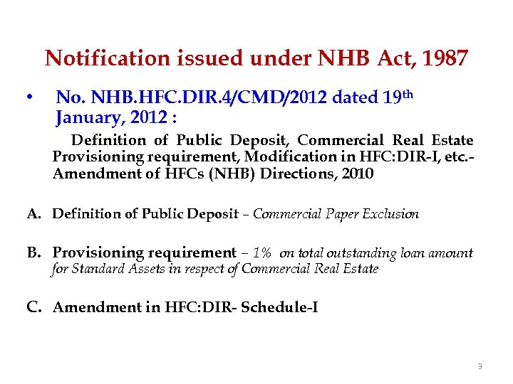 Notification issued under NHB Act, 1987 • No. NHB. HFC. DIR. 4/CMD/2012 dated 19