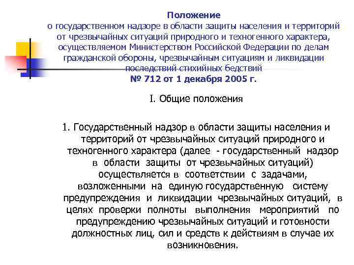 Положение о государственном надзоре в области защиты населения и территорий от чрезвычайных ситуаций природного