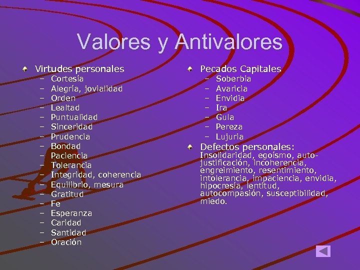 Valores y Antivalores Virtudes personales – – – – – Cortesía Alegría, jovialidad Orden