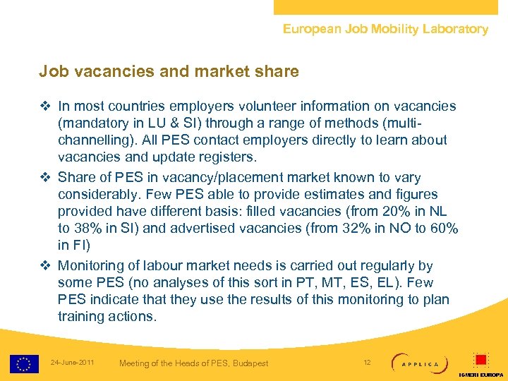 European Job Mobility Laboratory Job vacancies and market share v In most countries employers