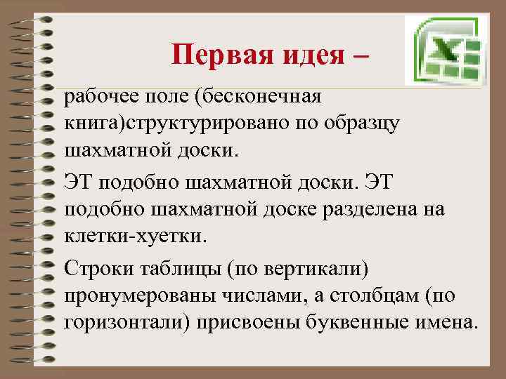 Первая идея – рабочее поле (бесконечная книга)структурировано по образцу шахматной доски. ЭТ подобно шахматной