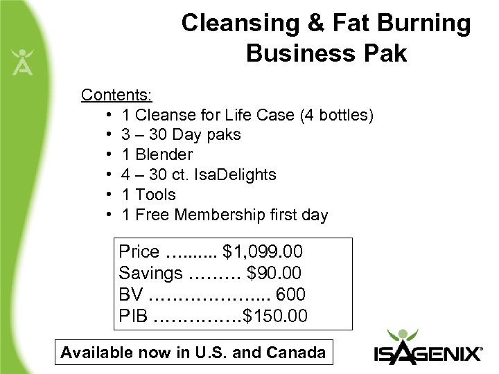 Cleansing & Fat Burning Business Pak Contents: • 1 Cleanse for Life Case (4