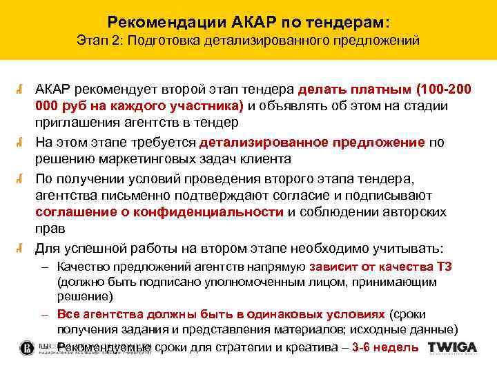 Рекомендации АКАР по тендерам: Этап 2: Подготовка детализированного предложений АКАР рекомендует второй этап тендера