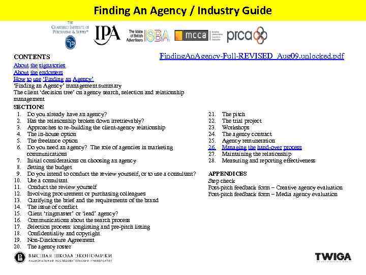 Finding An Agency / Industry Guide CONTENTS Finding. An. Agency-Full-REVISED_Aug 09. unlocked. pdf About