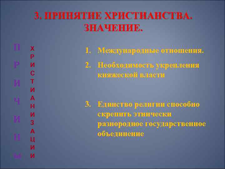 3. ПРИНЯТИЕ ХРИСТИАНСТВА. ЗНАЧЕНИЕ. П Р И Ч И Н ы Х Р И