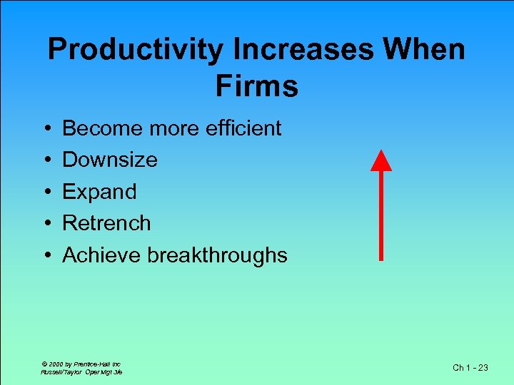 Productivity Increases When Firms • • • Become more efficient Downsize Expand Retrench Achieve