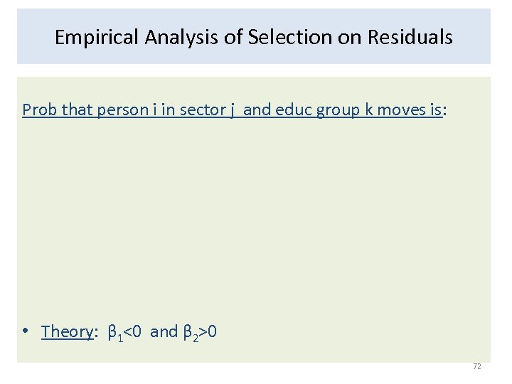 Empirical Analysis of Selection on Residuals Prob that person i in sector j and