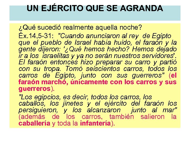 UN EJÉRCITO QUE SE AGRANDA ¿Qué sucedió realmente aquella noche? Éx. 14, 5 31: