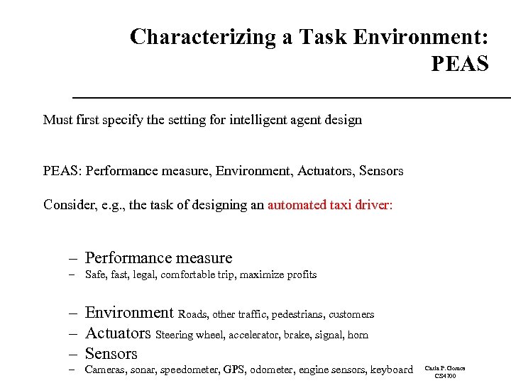 Characterizing a Task Environment: PEAS Must first specify the setting for intelligent agent design