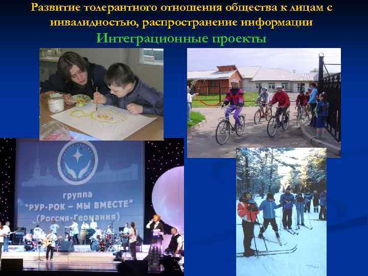 Развитие толерантного отношения общества к лицам с инвалидностью, распространение информации Интеграционные проекты 