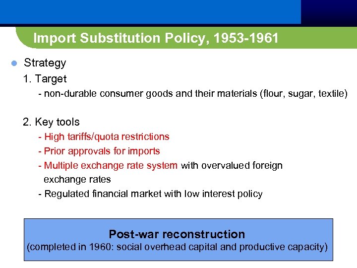 Import Substitution Policy, 1953 -1961 Strategy 1. Target l - non-durable consumer goods and