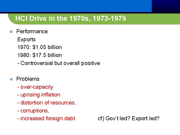 HCI Drive in the 1970 s, 1973 -1979 Performance Exports 1970: $1. 05 billion