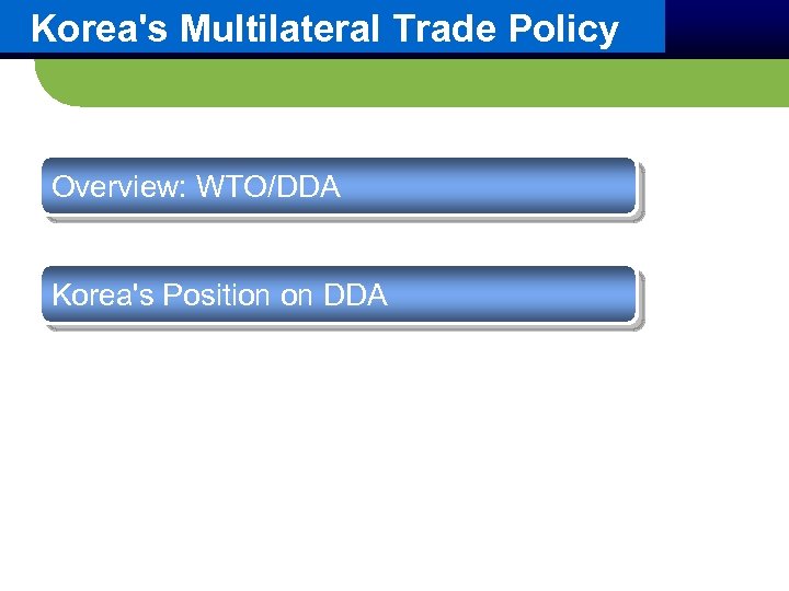 Korea's Multilateral Trade Policy Overview: WTO/DDA Korea's Position on DDA 