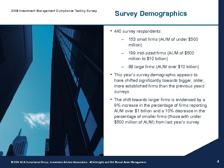 2009 Investment Management Compliance Testing Survey Demographics • 440 survey respondents: – 153 small