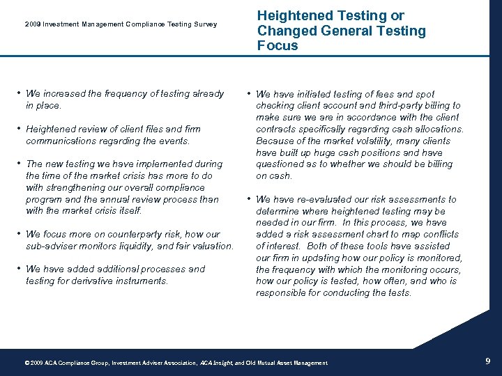 2009 Investment Management Compliance Testing Survey • We increased the frequency of testing already