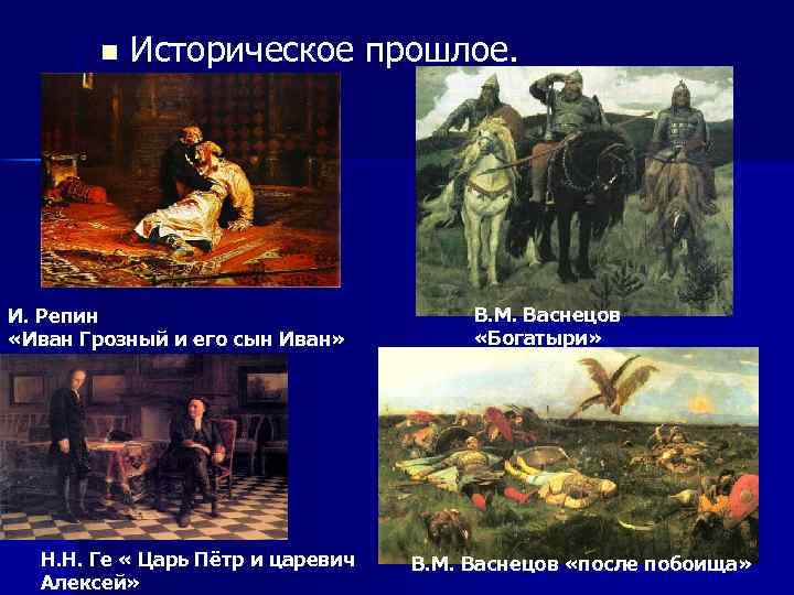n Историческое прошлое. И. Репин «Иван Грозный и его сын Иван» Н. Н. Ге