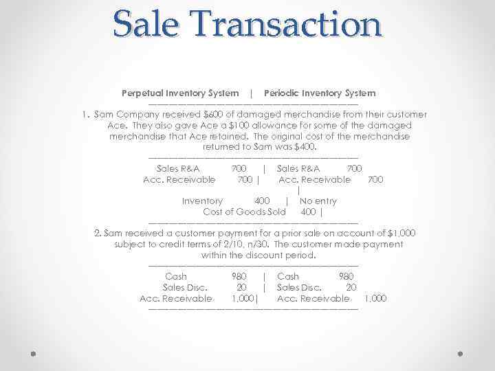 Sale Transaction Perpetual Inventory System | Periodic Inventory System -----------------------------------1. Sam Company received $600