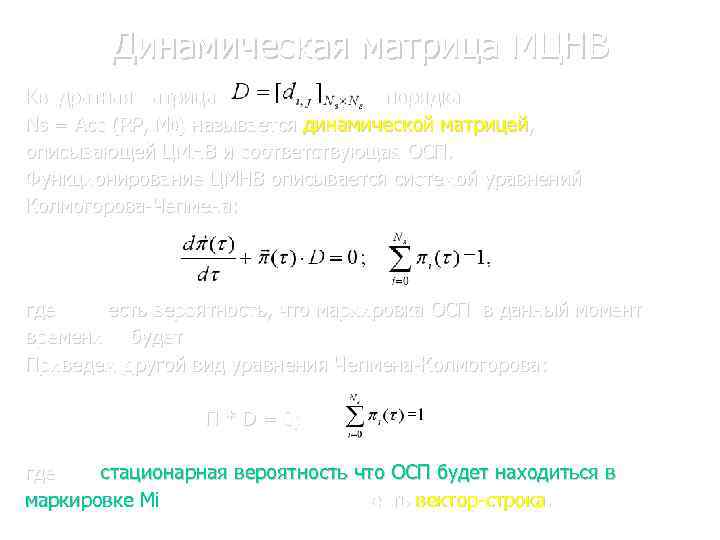 Динамическая матрица МЦНВ Квадратная матрица порядка Ns = Acc (RP, М 0) называется динамической