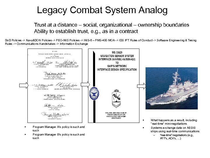 Legacy Combat System Analog Trust at a distance – social, organizational – ownership boundaries