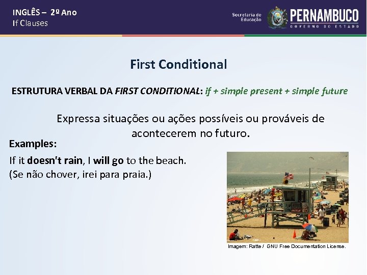 INGLÊS – 2º Ano If Clauses First Conditional ESTRUTURA VERBAL DA FIRST CONDITIONAL: