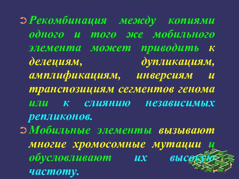 ➲ Рекомбинация между копиями одного и того же мобильного элемента может приводить к делециям,