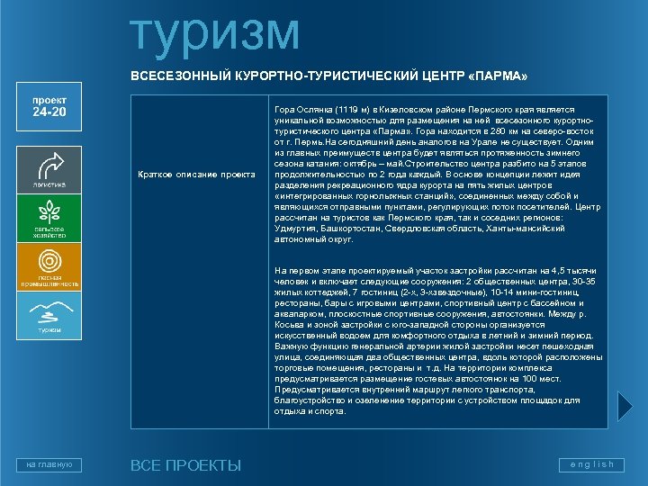 туризм ВСЕСЕЗОННЫЙ КУРОРТНО-ТУРИСТИЧЕСКИЙ ЦЕНТР «ПАРМА» Краткое описание проекта на главную Гора Ослянка (1119 м)