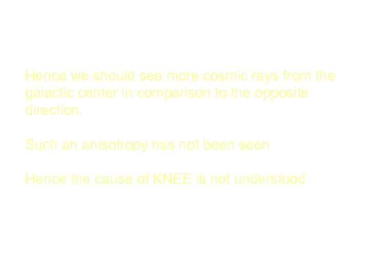 The KNEE Hence we should see more cosmic rays from the galactic center in