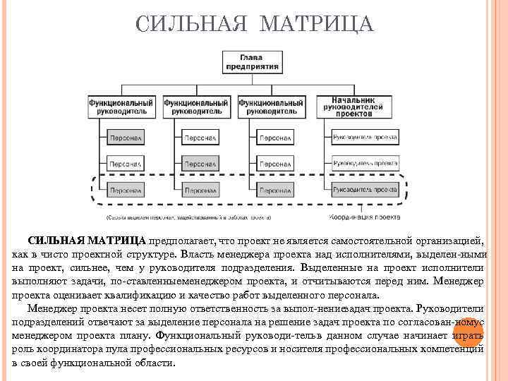 СИЛЬНАЯ МАТРИЦА предполагает, что проект не является самостоятельной организацией, как в чисто проектной структуре.