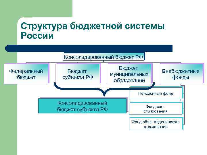 Структура бюджетной организации. Бюджетная структура. Консолидированный бюджет и внебюджетные фонды. Структура бюджетной системы субъектов. Структура системы РФ.