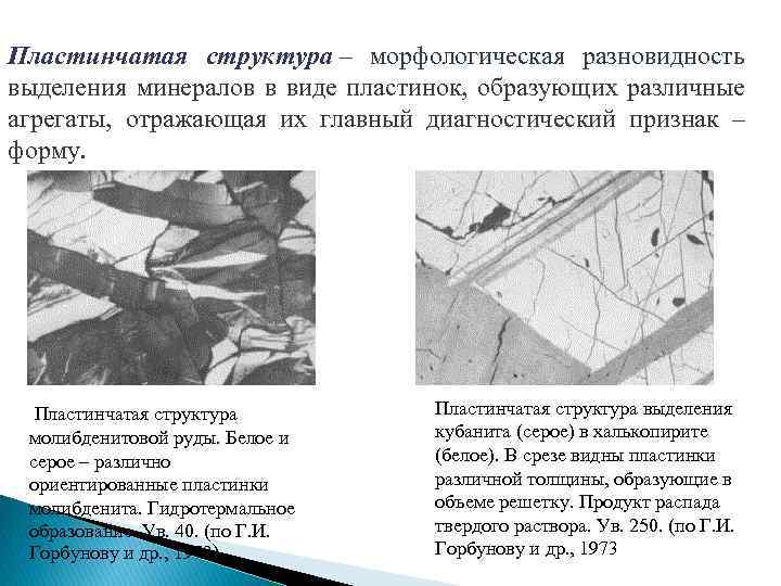 Пластинчатая структура – морфологическая разновидность выделения минералов в виде пластинок, образующих различные агрегаты, отражающая