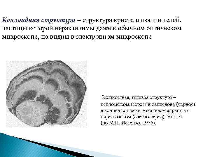 Коллоидная структура – структура кристаллизации гелей, частицы которой неразличимы даже в обычном оптическом микроскопе,