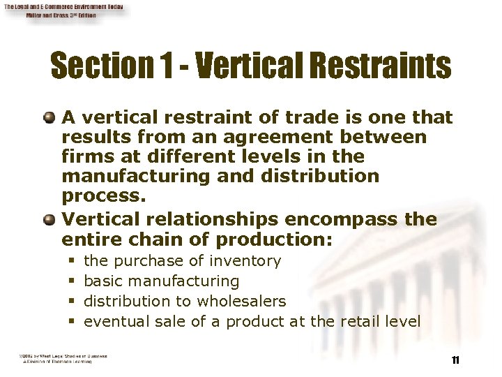 Section 1 - Vertical Restraints A vertical restraint of trade is one that results