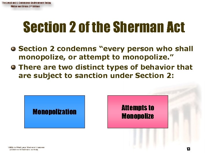 Section 2 of the Sherman Act Section 2 condemns “every person who shall monopolize,