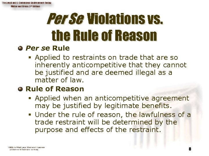 Per Se Violations vs. the Rule of Reason Per se Rule § Applied to