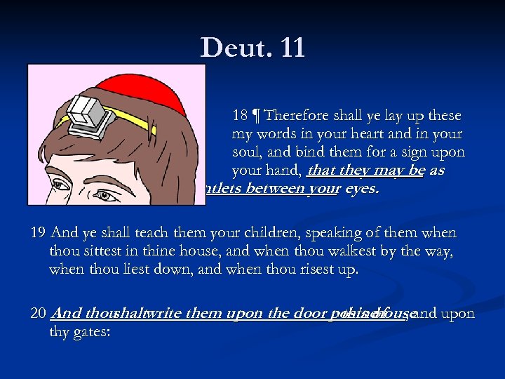 Deut. 11 18 ¶ Therefore shall ye lay up these my words in your