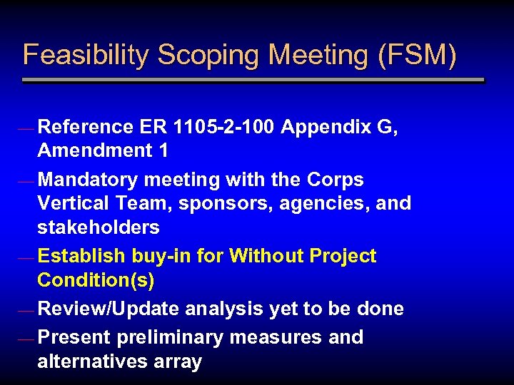 Feasibility Scoping Meeting (FSM) — Reference ER 1105 -2 -100 Appendix G, Amendment 1