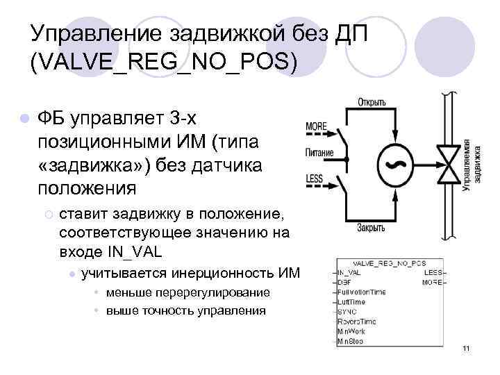 Управление задвижкой без ДП (VALVE_REG_NO_POS) l ФБ управляет 3 -х позиционными ИМ (типа «задвижка»