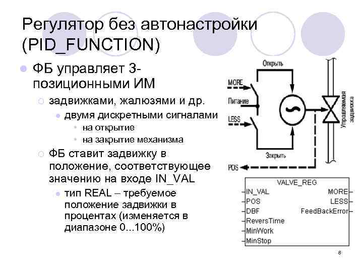 Регулятор без автонастройки (PID_FUNCTION) l ФБ управляет 3 позиционными ИМ ¡ задвижками, жалюзями и