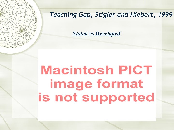 Teaching Gap, Stigler and Hiebert, 1999 Stated vs Developed 
