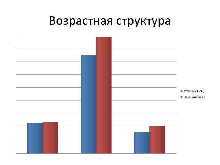 Возрастная структура Мужчины (чел. ) Женщины (чел. ) 