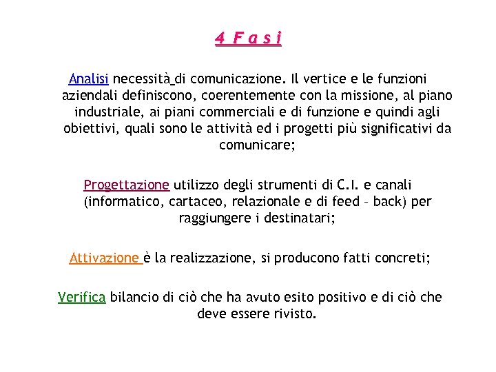 4 Fasi Analisi necessità di comunicazione. Il vertice e le funzioni aziendali definiscono, coerentemente
