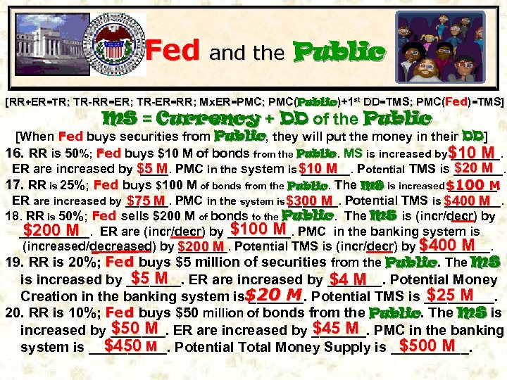 Fed and the Public [RR+ER=TR; TR-RR=ER; TR-ER=RR; Mx. ER=PMC; PMC(Public)+1 st DD=TMS; PMC(Fed)=TMS] MS