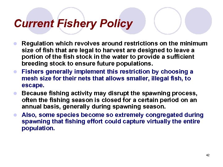 Current Fishery Policy Regulation which revolves around restrictions on the minimum size of fish