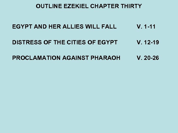 OUTLINE EZEKIEL CHAPTER THIRTY EGYPT AND HER ALLIES WILL FALL V. 1 -11 DISTRESS