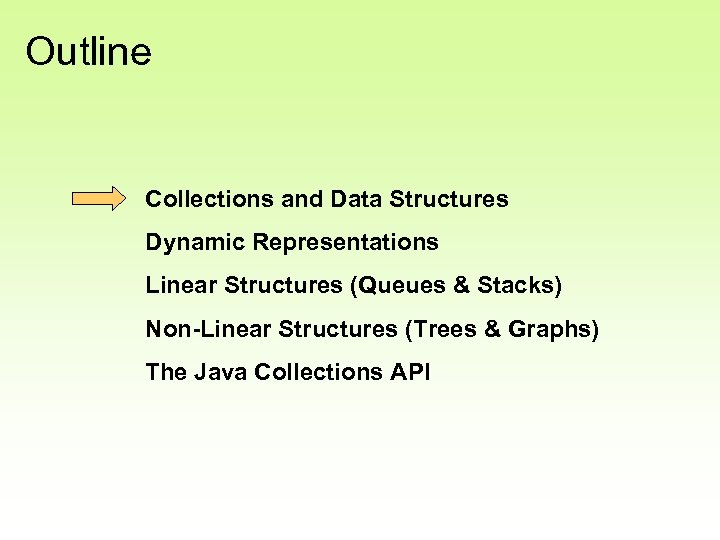 Outline Collections and Data Structures Dynamic Representations Linear Structures (Queues & Stacks) Non-Linear Structures